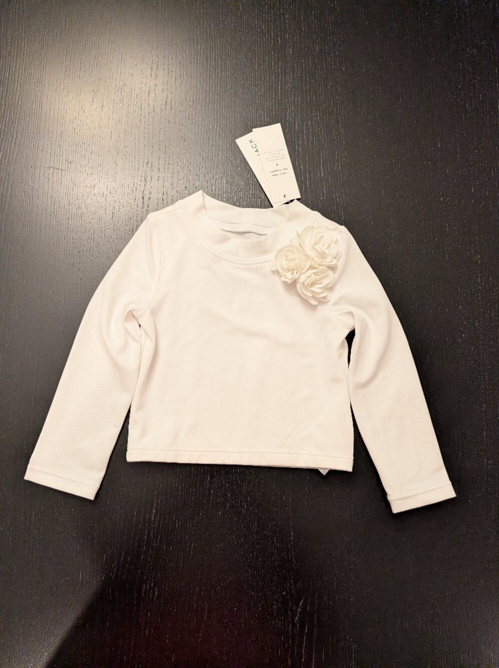 Janie and Jack Cream Long-Sleeve Kids Swim Rashguard with Floral Appliqué